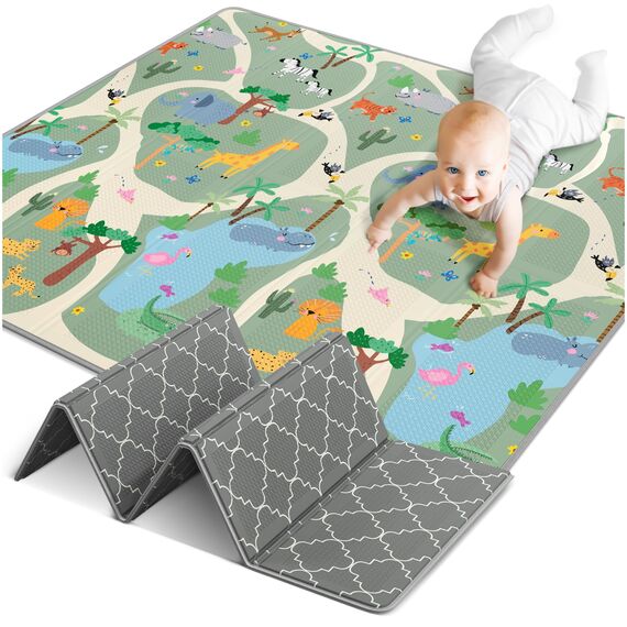 MAPALOU Krabbelmatte Spielmatte für Baby & Kinder Faltbar & Schadstofffrei 180 x 200cm | Kinderzimmer Spielteppich Play Mat Babymatte Bodenmatte | Tragbar & Wasserdicht für Innen & Outdoor