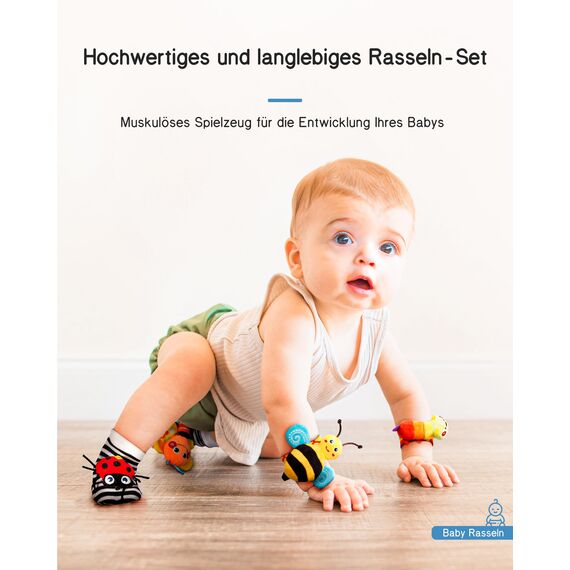 Infinno Handgelenk Rasselsocken und Fußfinder Baby Spielzeug, Babyspielzeug Lernspielzeug Für Neugeborene Jungen und Mädchen 0–12 Monate Babygeschenke Für Babyparty, Babygeburtstag