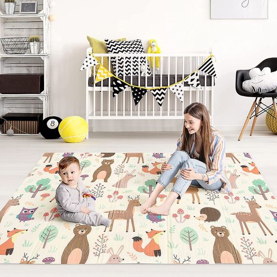 Spielmatte baby Teppich Babymatte faltbarer Spieldecke Krabbelmatte baby Bodenmatte XPE rutschfest Material, Tragbar für Innen- oder Außenbereich (Beige)