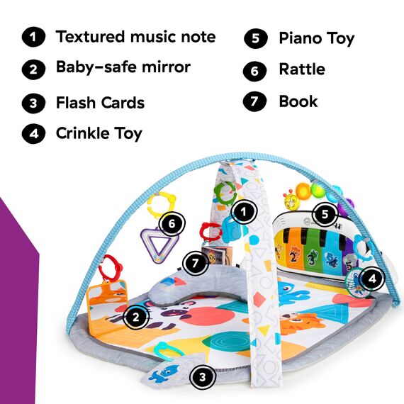Baby Einstein, 4 in 1 Kickin' Tunes Spieldecke mit 70+ Geräuschen, 25+ Minuten Musik, Erlebnisdecke mit Klavier und Lichtern, Spielmatte mit Spielbogen abnehmbarem Babyspielzeug, ab der Geburt