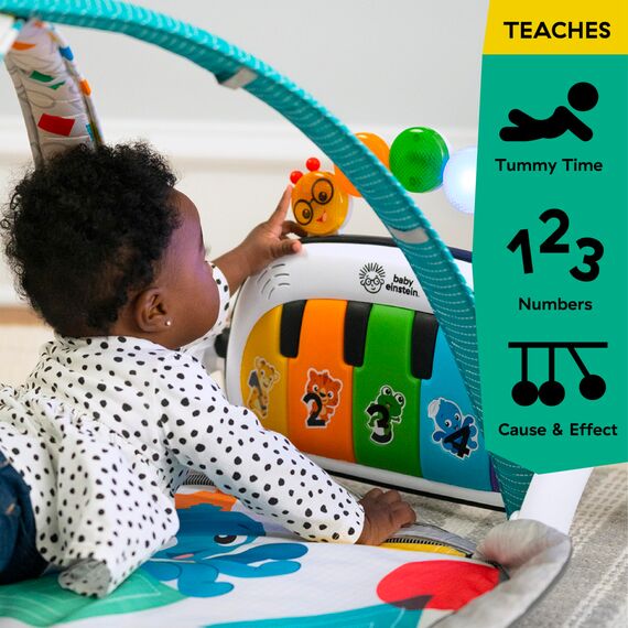 Baby Einstein, 4 in 1 Kickin' Tunes Spieldecke mit 70+ Geräuschen, 25+ Minuten Musik, Erlebnisdecke mit Klavier und Lichtern, Spielmatte mit Spielbogen abnehmbarem Babyspielzeug, ab der Geburt