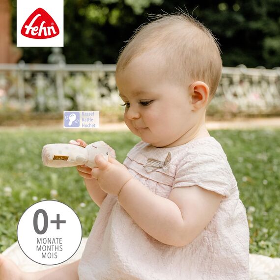 Fehn Mini-Rassel Maus – Mini-Greifling zum Rasseln, Fühlen, Spielen mit kuschelweichem Stoff-Tier – ein treuer Begleiter für Babys und Kleinkinder ab 0+ Monaten