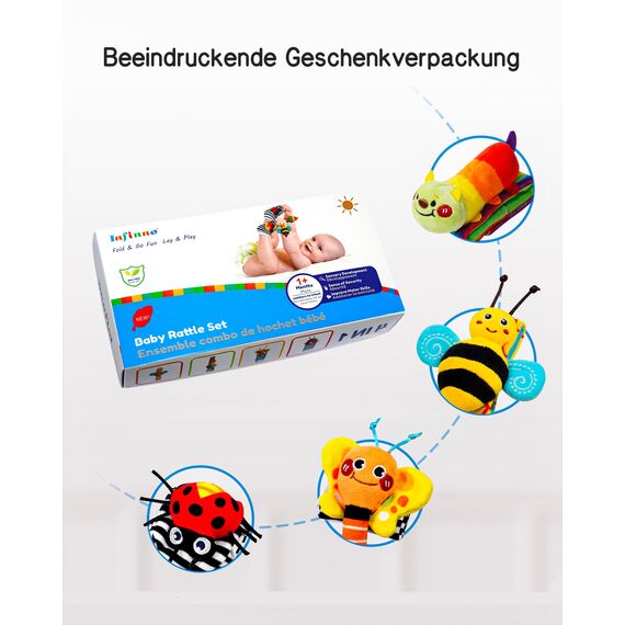 Infinno Handgelenk Rasselsocken und Fußfinder Baby Spielzeug, Babyspielzeug Lernspielzeug Für Neugeborene Jungen und Mädchen 0–12 Monate Babygeschenke Für Babyparty, Babygeburtstag