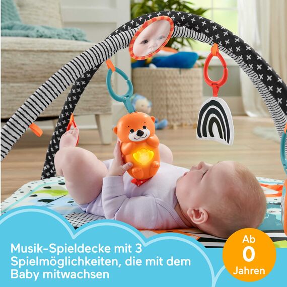 Fisher-Price Tierfreunde Kontrast-Spieldecke, Spielbogen, mit Musik und Licht, Krabbeldecke für Baby, zum Spielen im Bauchlage, Baby Ausstattung, ab Geburt, HPF39