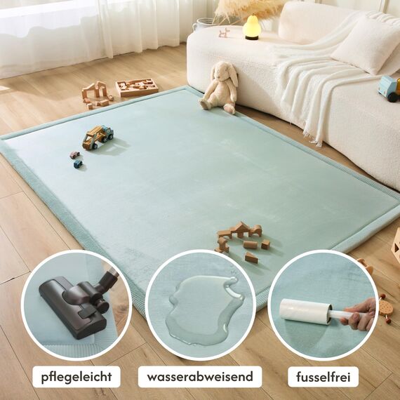Wolkenweiche Spielmatte Baby 200x150x2,5cm, grün – Teppich für Kinderzimmer mit hochwertigem Memory-Schaum – Krabbelmatte Baby mit Rutschfester Unterseite – Krabbeldecke, Kinderteppich, Tatami Matte