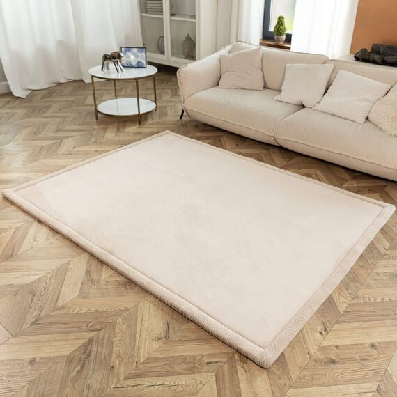 Hakuna Matte Wolkenweiche Spielmatte Baby 200x150x2,5cm, beige – Teppich für Kinderzimmer mit hochwertigem Memory-Schaum – Krabbelmatte Baby mit Rutschfester Unterseite – Krabbeldecke, Tatami Matte