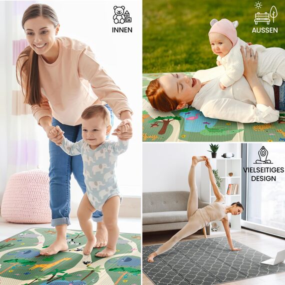 MAPALOU Krabbelmatte Spielmatte für Baby & Kinder Faltbar & Schadstofffrei 180 x 200cm | Kinderzimmer Spielteppich Play Mat Babymatte Bodenmatte | Tragbar & Wasserdicht für Innen & Outdoor