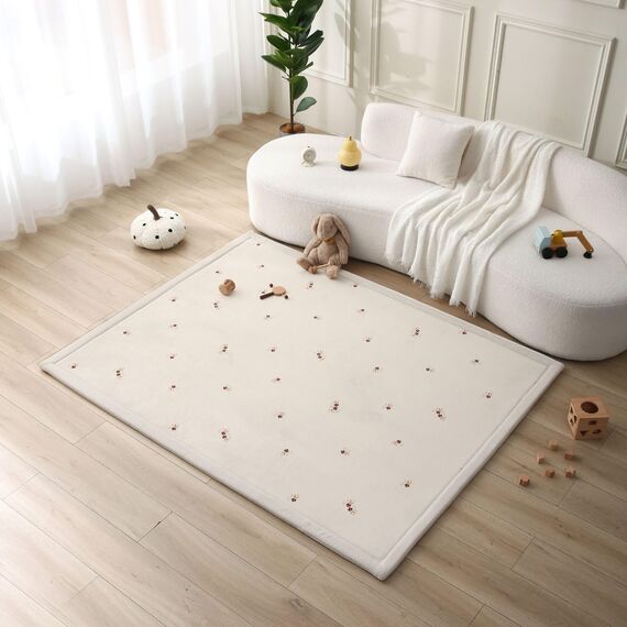 Wolkenweiche Spielmatte Baby 200x150x2,5cm, Blumen – Teppich für Kinderzimmer mit hochwertigem Memory-Schaum – Krabbelmatte Baby mit Rutschfester Unterseite – Krabbeldecke, Kinderteppich, Tatami Matte