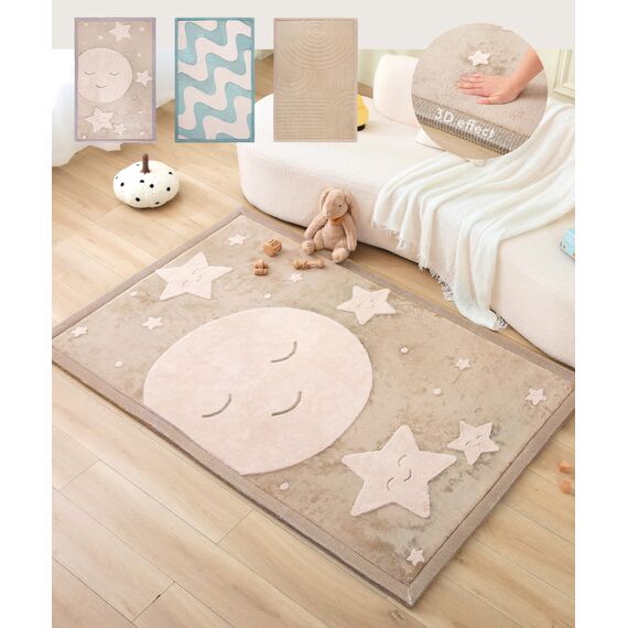 Wolkenweiche Spielmatte Baby 200x150x2,5cm, mond&Sterne – Teppich für Kinderzimmer mit hochwertigem Memory-Schaum – Krabbelmatte Baby mit Rutschfester Unterseite, Tatami Matte