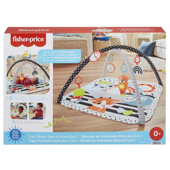 Fisher-Price Tierfreunde Kontrast-Spieldecke, Spielbogen, mit Musik und Licht, Krabbeldecke für Baby, zum Spielen im Bauchlage, Baby Ausstattung, ab Geburt, HPF39