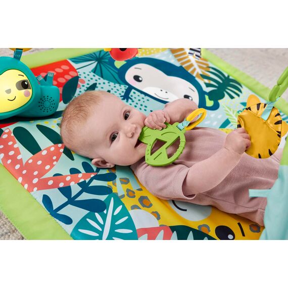 Fisher-Price 3-in-1 Rainforest Spieldecke für Babys, Spielmatte und sensorische Spielzeuge für das Spielen in der Bauchlage, Regenwalddesign, ab der Geburt, HJW08
