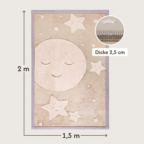 Wolkenweiche Spielmatte Baby 200x150x2,5cm, mond&Sterne – Teppich für Kinderzimmer mit hochwertigem Memory-Schaum – Krabbelmatte Baby mit Rutschfester Unterseite, Tatami Matte