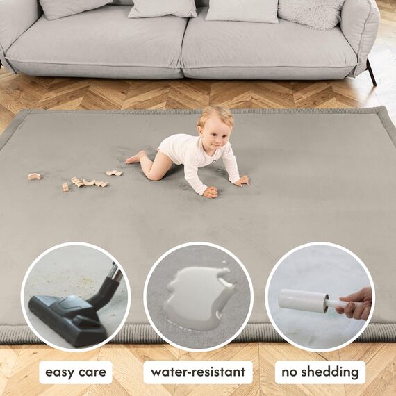 Wolkenweiche Spielmatte Baby 280x200x2,5cm, Dunkelgrau– Teppich für Kinderzimmer mit hochwertigem Memory-Schaum Krabbelmatte Baby mit Rutschfester Unterseite Krabbeldecke, Kinderteppich, Tatami Matte