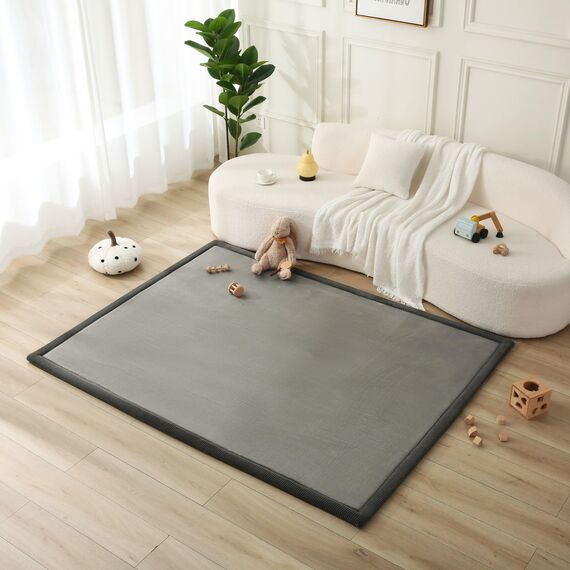 Hakuna Matte Wolkenweiche Spielmatte Baby 200x150x2cm, Dunkelgrau– Teppich für Kinderzimmer mit hochwertigem Memory-Schaum Krabbelmatte Baby mit Rutschfester Unterseite Krabbeldecke, Tatami Matte