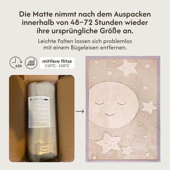 Wolkenweiche Spielmatte Baby 280x200x2,5cm, mond&Sterne– Teppich für Kinderzimmer mit hochwertigem Memory-Schaum – Krabbelmatte Baby mit Rutschfester Unterseite, Tatami Matte