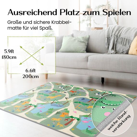 MAPALOU Krabbelmatte Spielmatte für Baby & Kinder Faltbar & Schadstofffrei 180 x 200cm | Kinderzimmer Spielteppich Play Mat Babymatte Bodenmatte | Tragbar & Wasserdicht für Innen & Outdoor