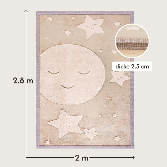 Wolkenweiche Spielmatte Baby 280x200x2,5cm, mond&Sterne– Teppich für Kinderzimmer mit hochwertigem Memory-Schaum – Krabbelmatte Baby mit Rutschfester Unterseite, Tatami Matte