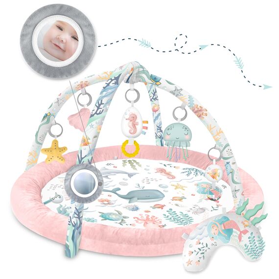 Nukido Spieldecke Mit Spielbogen Baby Spielmatte Babyspieldecke Krabbelmatte Krabbeldecke 7 Spielzeuge Und Kissen Weich Pflegeleicht Ocean Rosa
