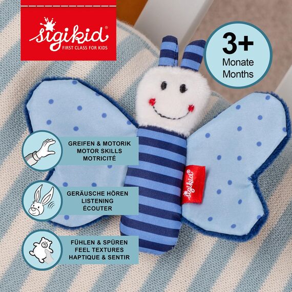 SIGIKID 41180 Greifling Schmetterling Red Stars Mädchen und Jungen Babyspielzeug empfohlen ab Geburt blau