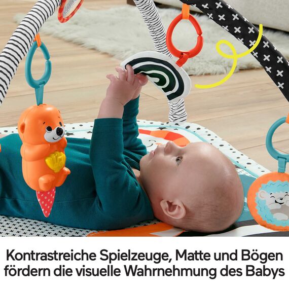 Fisher-Price Tierfreunde Kontrast-Spieldecke, Spielbogen, mit Musik und Licht, Krabbeldecke für Baby, zum Spielen im Bauchlage, Baby Ausstattung, ab Geburt, HPF39