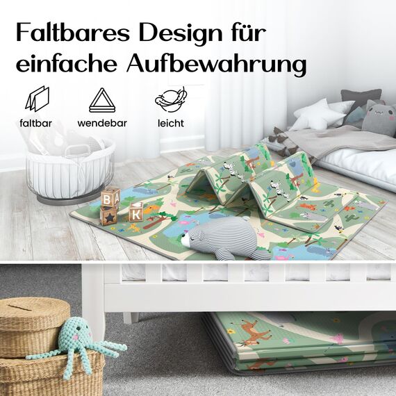 MAPALOU Krabbelmatte Spielmatte für Baby & Kinder Faltbar & Schadstofffrei 180 x 200cm | Kinderzimmer Spielteppich Play Mat Babymatte Bodenmatte | Tragbar & Wasserdicht für Innen & Outdoor