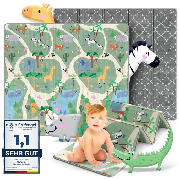 MAPALOU Krabbelmatte Spielmatte für Baby & Kinder Faltbar & Schadstofffrei 180 x 200cm | Kinderzimmer Spielteppich Play Mat Babymatte Bodenmatte | Tragbar & Wasserdicht für Innen & Outdoor