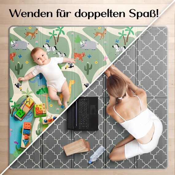 MAPALOU Krabbelmatte Spielmatte für Baby & Kinder Faltbar & Schadstofffrei 180 x 200cm | Kinderzimmer Spielteppich Play Mat Babymatte Bodenmatte | Tragbar & Wasserdicht für Innen & Outdoor