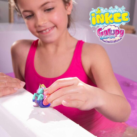 INKEE Surprise GALUPY MERMAID | Einhorn Badebombe mit Überraschung, Kinder Badekugeln in Muschelform mit Meerjungfrau Figuren & Zuckerwatte Aroma