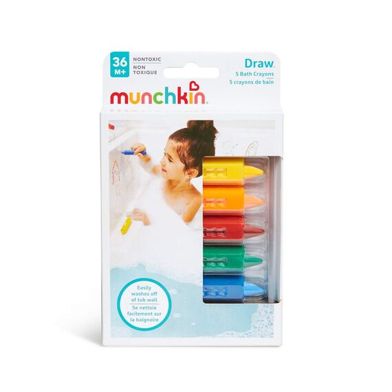 Munchkin Badefarben, farbenfrohes Badespielzeug, praktische Badekreide malt auf Fliesen und Keramik, abwaschbares 5er-Set