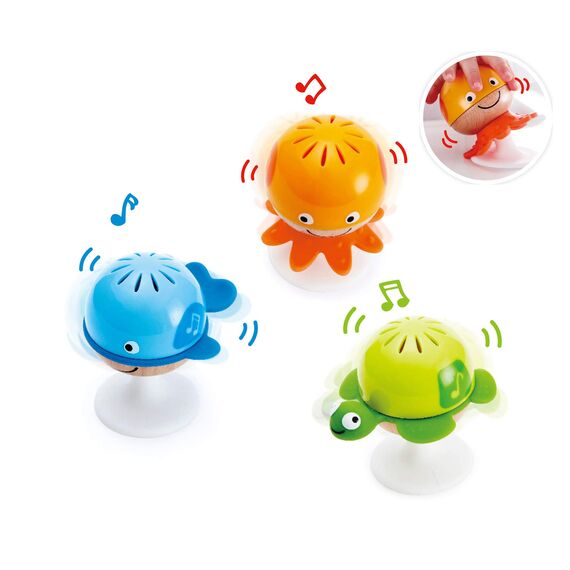 Hape  Saugnapf  Rasselset – 3‑teilige Meeres‑Tier Rassel‑ und Beißspielzeug, Sensorik‑ & Motorikförderung für Babys ab  0  Monaten