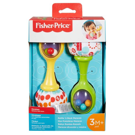 Fisher-Price Rumba-Rasseln - Set aus 2 Rasseln mit bunten Perlen und weichen Griffen, fördert die sensorische Entwicklung und Feinmotorik, für Babys ab 3 Monaten, BLT33
