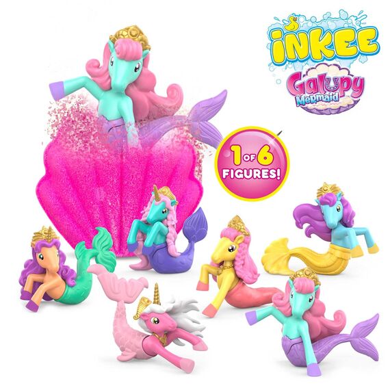 INKEE Surprise GALUPY MERMAID | Einhorn Badebombe mit Überraschung, Kinder Badekugeln in Muschelform mit Meerjungfrau Figuren & Zuckerwatte Aroma