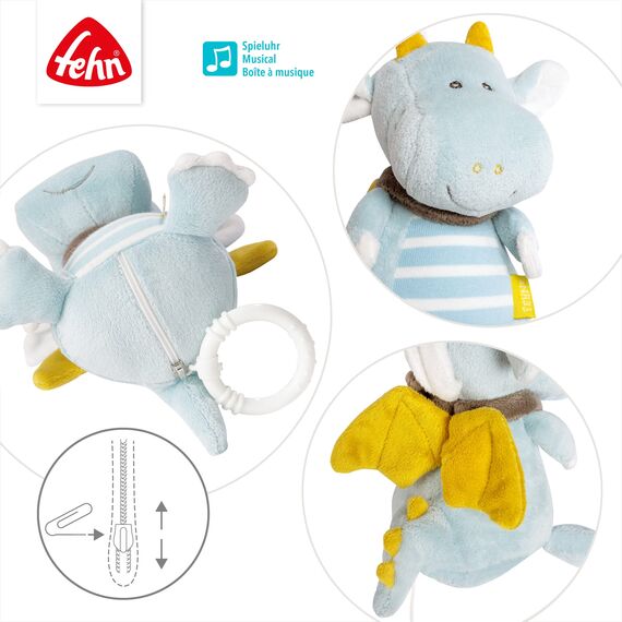 Fehn Spieluhr Baby Einschlafhilfe Drache - Spieluhr mit herausnehmbarem Spielwerk zum Aufhängen - Schlafhilfe Melodie "Schlaf Kindlein schlaf" - Musikspielzeug für Babys & Kinder ab 0+ Monaten