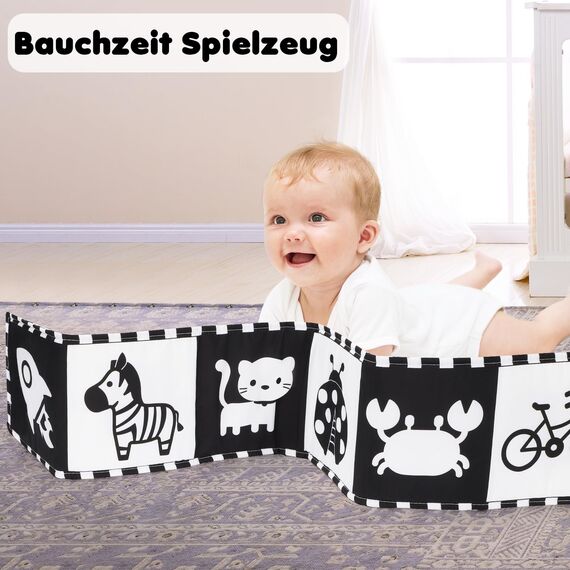 URMYWO Black & White Babybuch Kontrastbuch Baby-Bilderbuch-Stoffbücher- Kontrast Baby Spielzeug 0 3 6 9 12 Monate, schwarz weiss kontrastkarten Neugeboren Babygeschenk