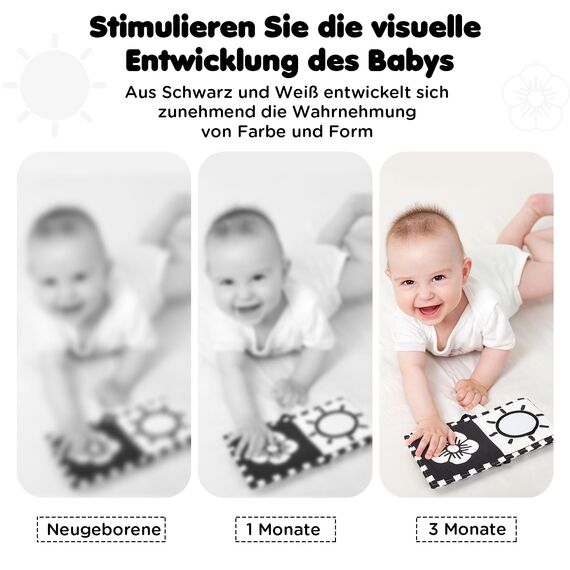 URMYWO Black & White Babybuch Kontrastbuch Baby-Bilderbuch-Stoffbücher- Kontrast Baby Spielzeug 0 3 6 9 12 Monate, schwarz weiss kontrastkarten Neugeboren Babygeschenk