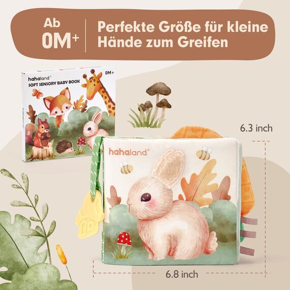 hahaland Baby Spielzeug ab 0 3 6 Monate Stoffbuch, Interaktive Babybücher mit Spiegel Rassel,Fühlbuch Knisterbuch Baby Spielzeug 6 Monate,Neugeborene Baby Geschenk für Babyspielzeug 0-6 Monate