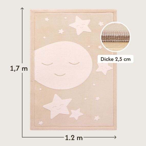Wolkenweiche Spielmatte Baby 170x120x2,5cm mond&Sterne – Teppich für Kinderzimmer mit hochwertigem Memory-Schaum – Krabbelmatte Baby mit Rutschfester Unterseite, Tatami Matte