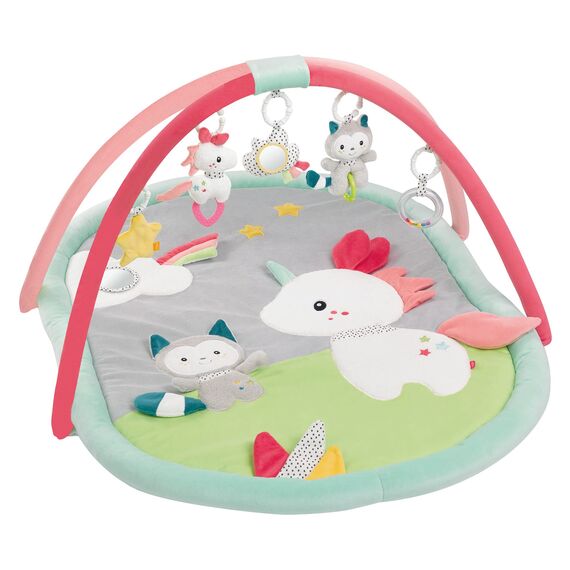 Fehn 3-D-Activity-Decke Spielbogen Aiko und Yuki – Baby Krabbeldecke mit 5 abnehmbaren Spielzeugen zum Greifen – Spieldecke für Babys und Kinder ab 0+ Monaten – Krabbelmatte als Geschenk zur Geburt