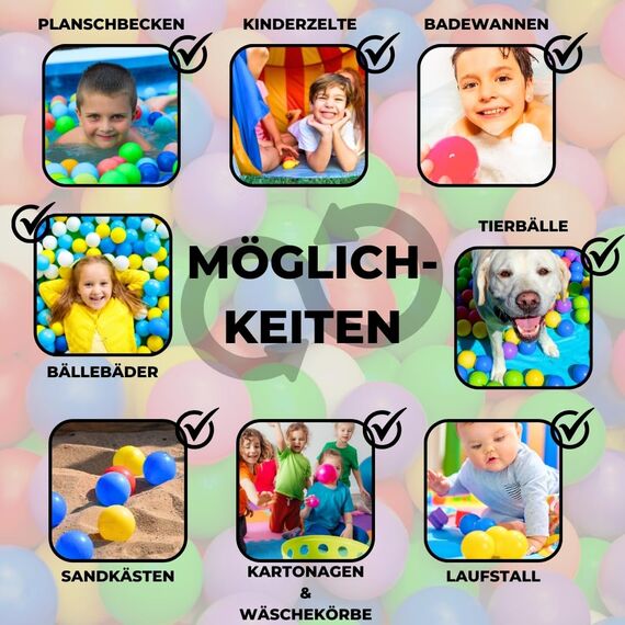 EKNA Spielbälle Ø 5,5cm - Bällebad Bälle 200 Stück - Bunte Auswahl für Bällebad-Pool - Plastikbälle Baby-Bälle Farben Hellgrün Hellblau Gelb Rosa Weiß Lila
