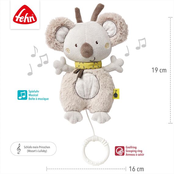 Fehn Spieluhr Baby Einschlafhilfe Koala - Kuscheltier mit sanfter Einschlafhilfe Melodie "Mozarts Wiegenlied" - Babyspielzeug für Unterwegs und Zuhause - Musikspielzeug für Babys und Kleinkinder