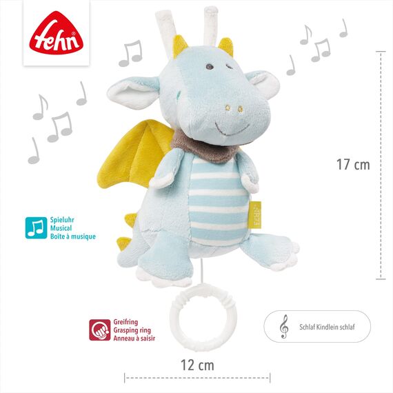 Fehn Spieluhr Baby Einschlafhilfe Drache - Spieluhr mit herausnehmbarem Spielwerk zum Aufhängen - Schlafhilfe Melodie "Schlaf Kindlein schlaf" - Musikspielzeug für Babys & Kinder ab 0+ Monaten
