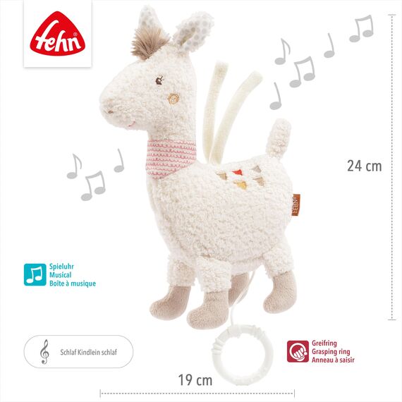 Fehn Spieluhr Baby Einschlafhilfe Lama - Spieluhr mit herausnehmbarem Spielwerk zum Aufhängen - Schlafhilfe Melodie "Schlaf Kindlein schlaf" Spielzeug - Musikspielzeug für Babys & Kinder ab 0+ Monaten