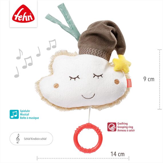 Fehn Spieluhr Baby Einschlafhilfe Wolke - Kuscheltier mit sanfter Einschlafhilfe Melodie "Schlaf Kindlein schlaf" - Babyspielzeug für Unterwegs und Zuhause - Musikspielzeug für Babys und Kleinkinder