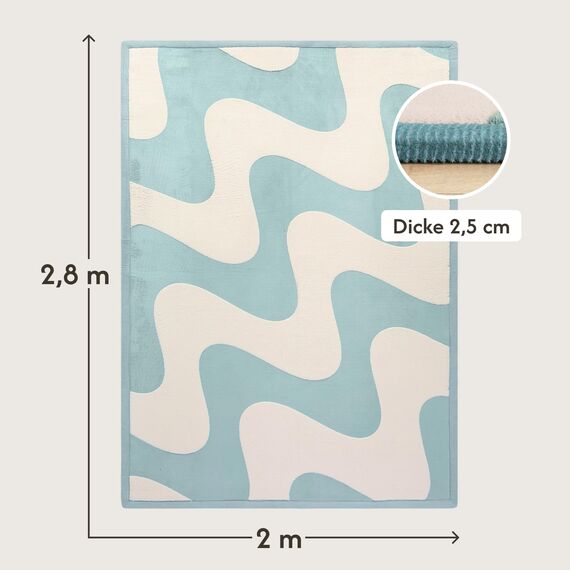 Wolkenweiche Spielmatte Baby 280x200x2,5cm, Wellen– Teppich für Kinderzimmer mit hochwertigem Memory-Schaum – Krabbelmatte Baby mit Rutschfester Unterseite – Krabbeldecke, Kinderteppich, Tatami Matte
