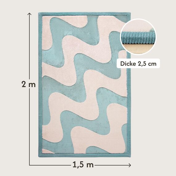 Wolkenweiche Spielmatte Baby 200x150x2,5cm, Wellen – Teppich für Kinderzimmer mit hochwertigem Memory-Schaum – Krabbelmatte Baby mit Rutschfester Unterseite – Krabbeldecke Kinderteppich Tatami Matte
