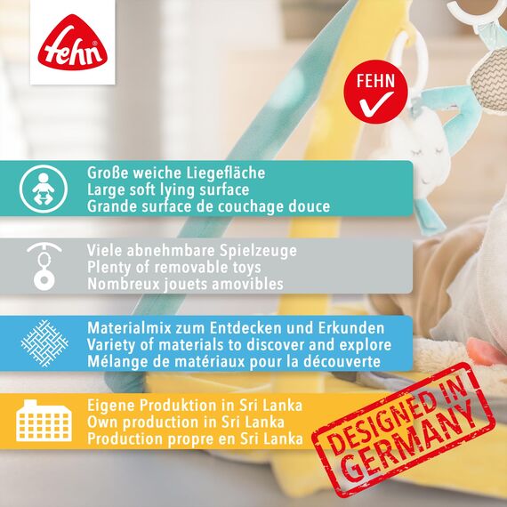 Fehn 3-D-Activity-Decke Spielbogen Schwanensee – Baby Krabbeldecke mit 5 abnehmbaren Spielzeugen zum Greifen – Spieldecke für Babys und Kinder ab 0+ Monaten – Krabbelmatte als Geschenk zur Geburt