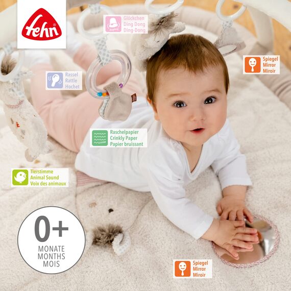 Fehn 3-D-Activity-Decke Spielbogen Peru – Baby Krabbeldecke mit 5 abnehmbaren Spielzeugen zum Greifen – Spieldecke für Babys und Kinder ab 0+ Monaten – Krabbelmatte als Geschenk zur Geburt