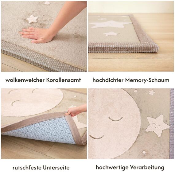Wolkenweiche Spielmatte Baby 170x120x2,5cm mond&Sterne – Teppich für Kinderzimmer mit hochwertigem Memory-Schaum – Krabbelmatte Baby mit Rutschfester Unterseite, Tatami Matte