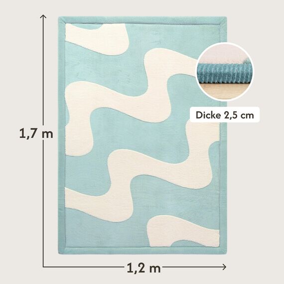 Wolkenweiche Spielmatte Baby 170x120x2,5cm Wellen – Teppich für Kinderzimmer mit hochwertigem Memory-Schaum – Krabbelmatte Baby mit Rutschfester Unterseite – Krabbeldecke, Kinderteppich, Tatami Matte