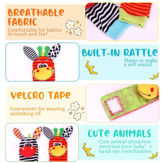 ACCEVO 4Pcs Rassel Baby Socken Babyspielzeug Handgelenk Und Neugeborenen-Spielzeug für Babys, Mädchen, Jungen Frühe Bildung Spielzeug für Neugeborene Kleinkinder Spielzeug für Babyspielzeug 0-6 Monate